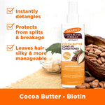  Palmer's Cocoa Butter Formula leave-in conditioner with ingredients and benefits text on a white background