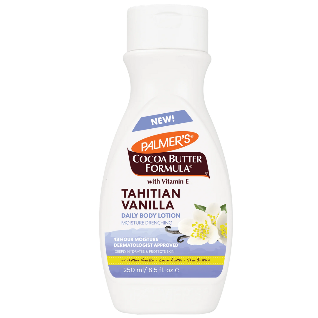 Palmer's Cocoa Butter Formula Tahitian Vanilla body lotion bottle on a white background