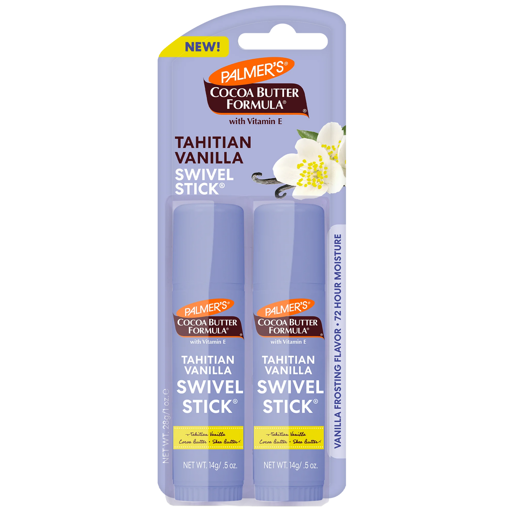 Two Palmer's Cocoa Butter Formula Tahitian Vanilla Swivel Stick packages on a white background