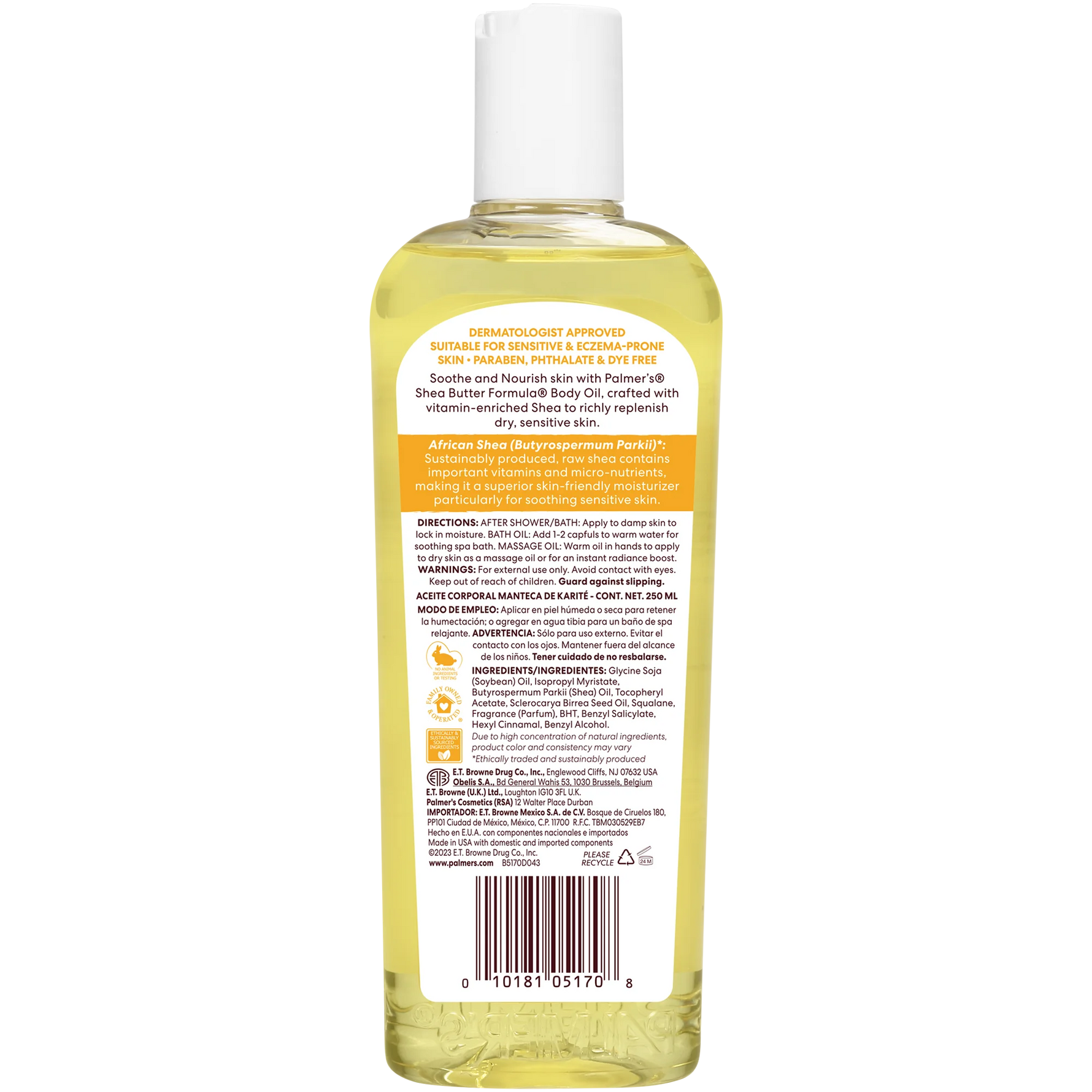 Bottle of liquid with a label on a white background