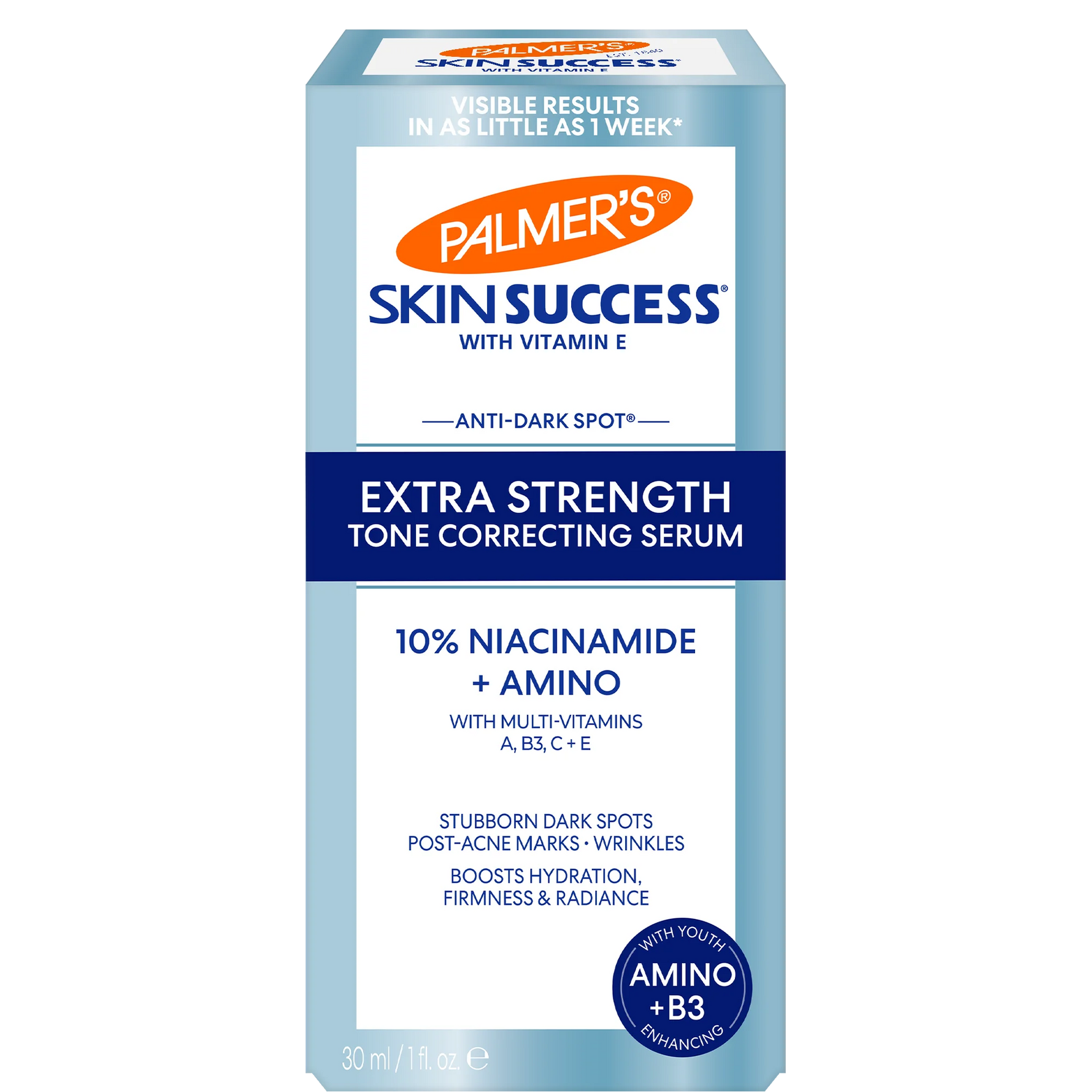 Palmer's Skin Success Extra Strength Tone Correcting Serum packaging on a white background