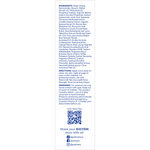 Product label with ingredients list and contact information on a white background