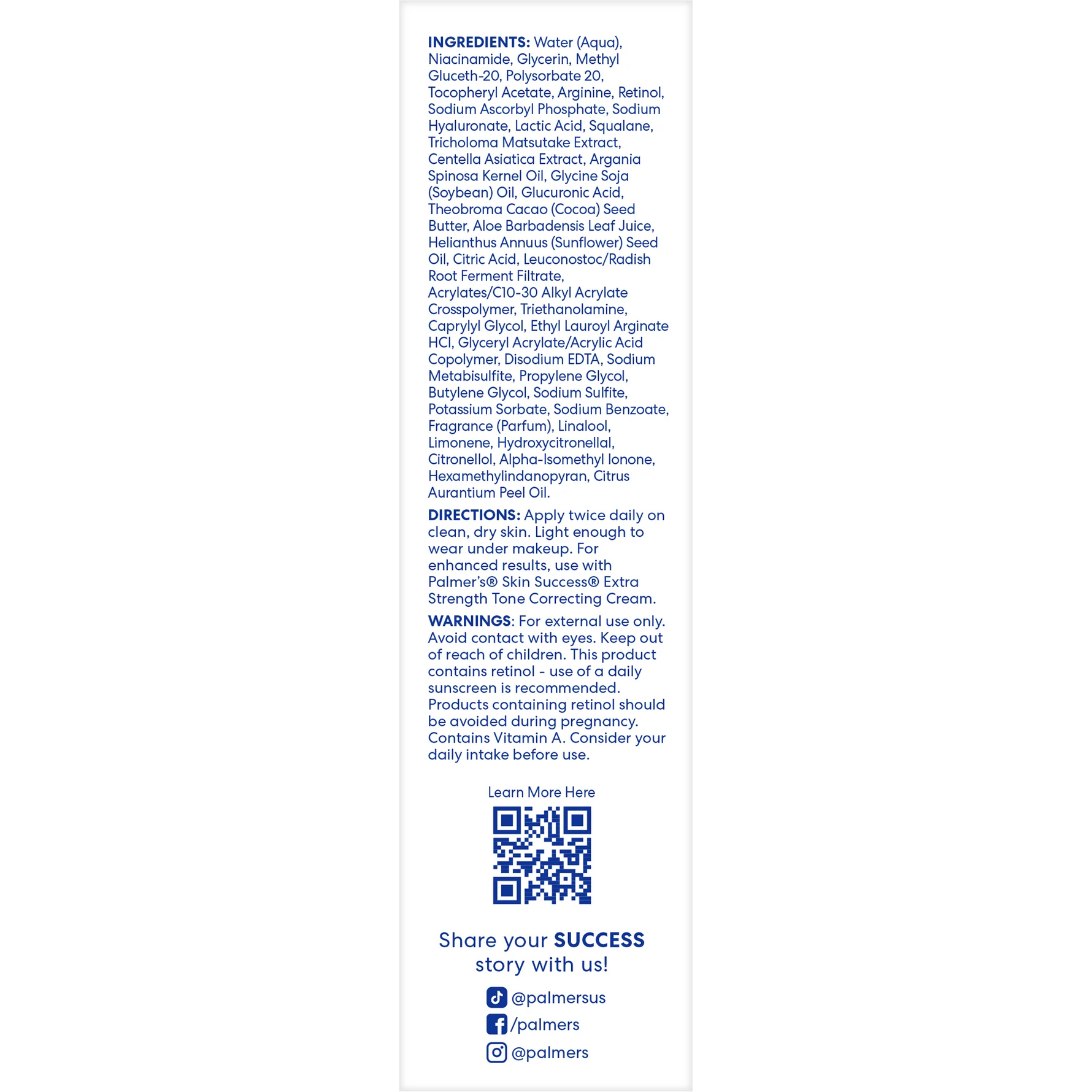 Product label with ingredients list and contact information on a white background