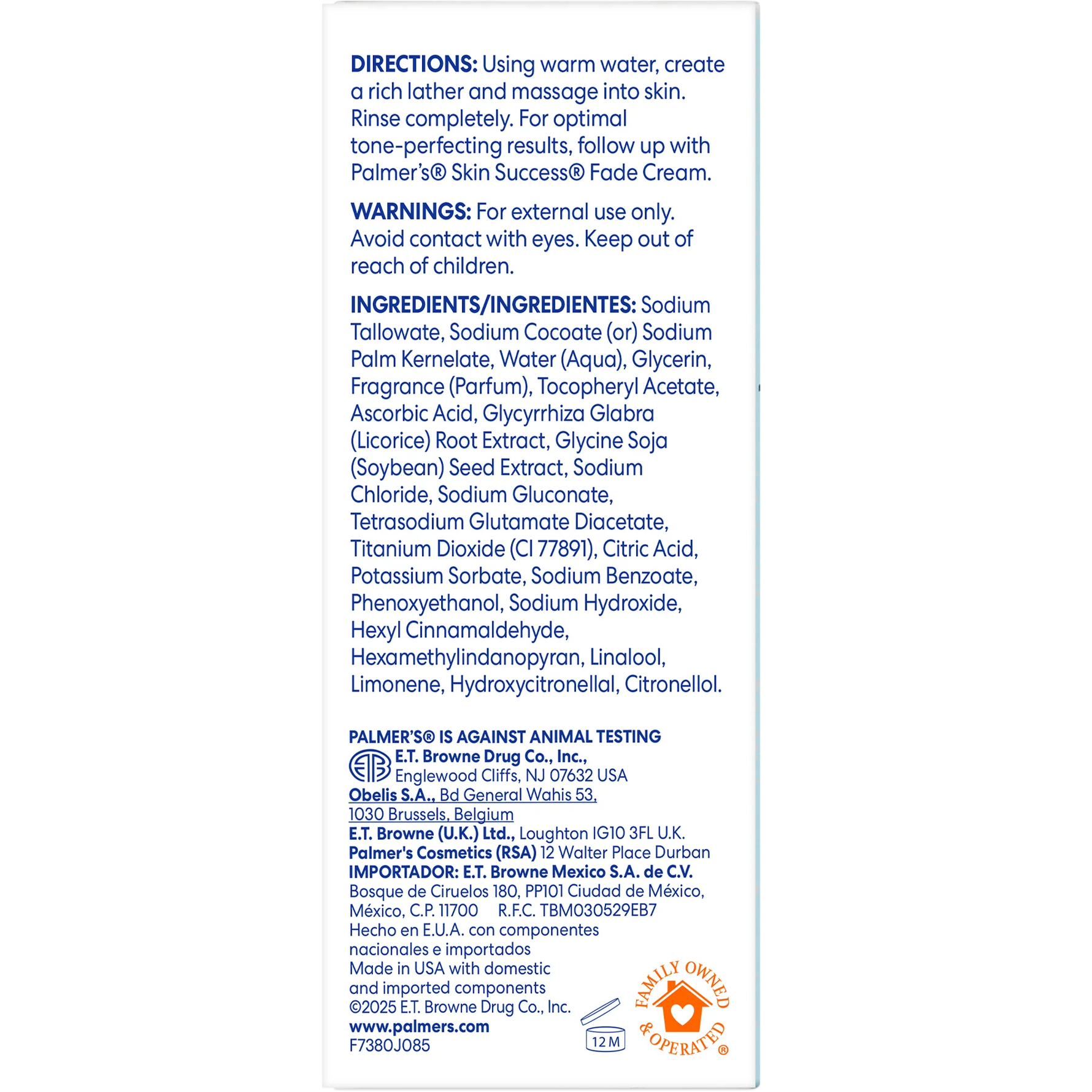 Back of a Palmer's soap bar with directions and ingredients listed.