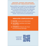 Product label for Palmer's Skin Success Anti-Acne Medicated Complexion Bar with text and a QR code.