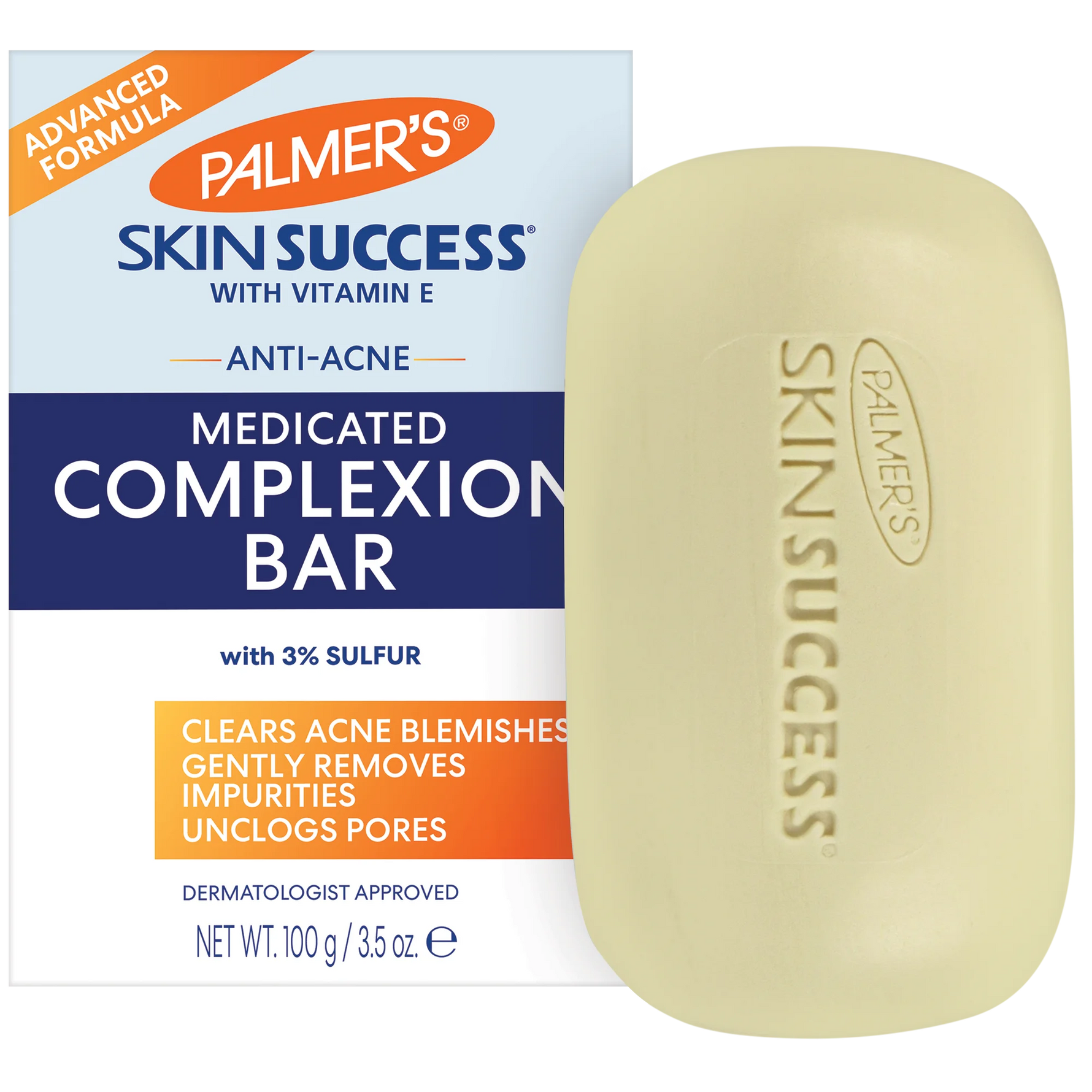 Palmer's Skin Success medicated complexion bar with packaging on a white background