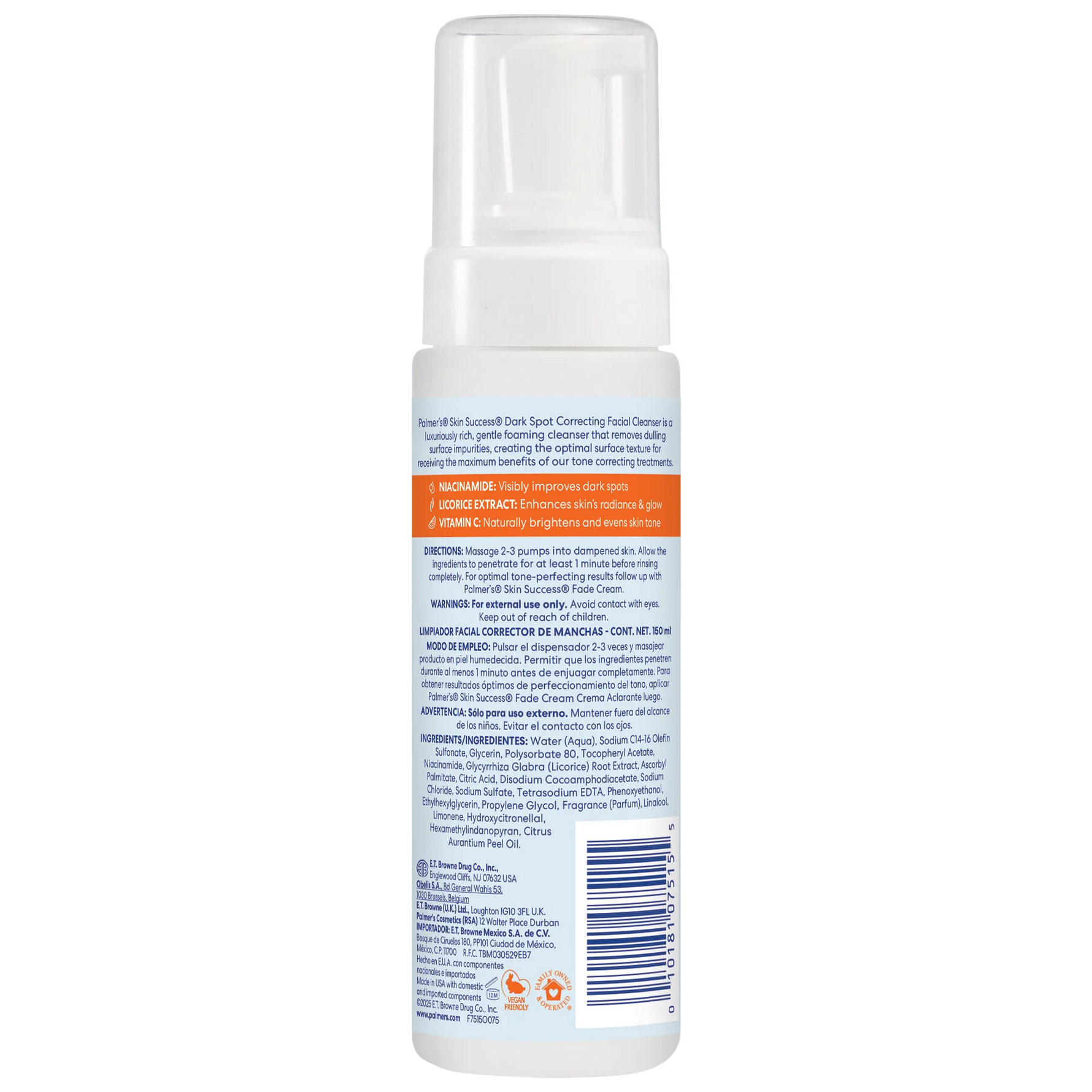 Back view of a skincare product bottle with text and labels on a white background