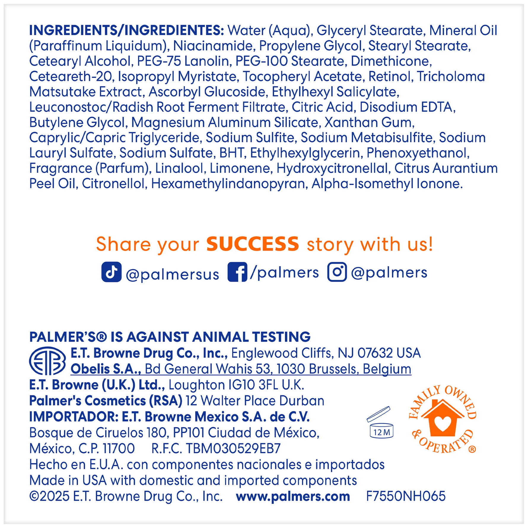 Product label with ingredients list and branding information on a white background