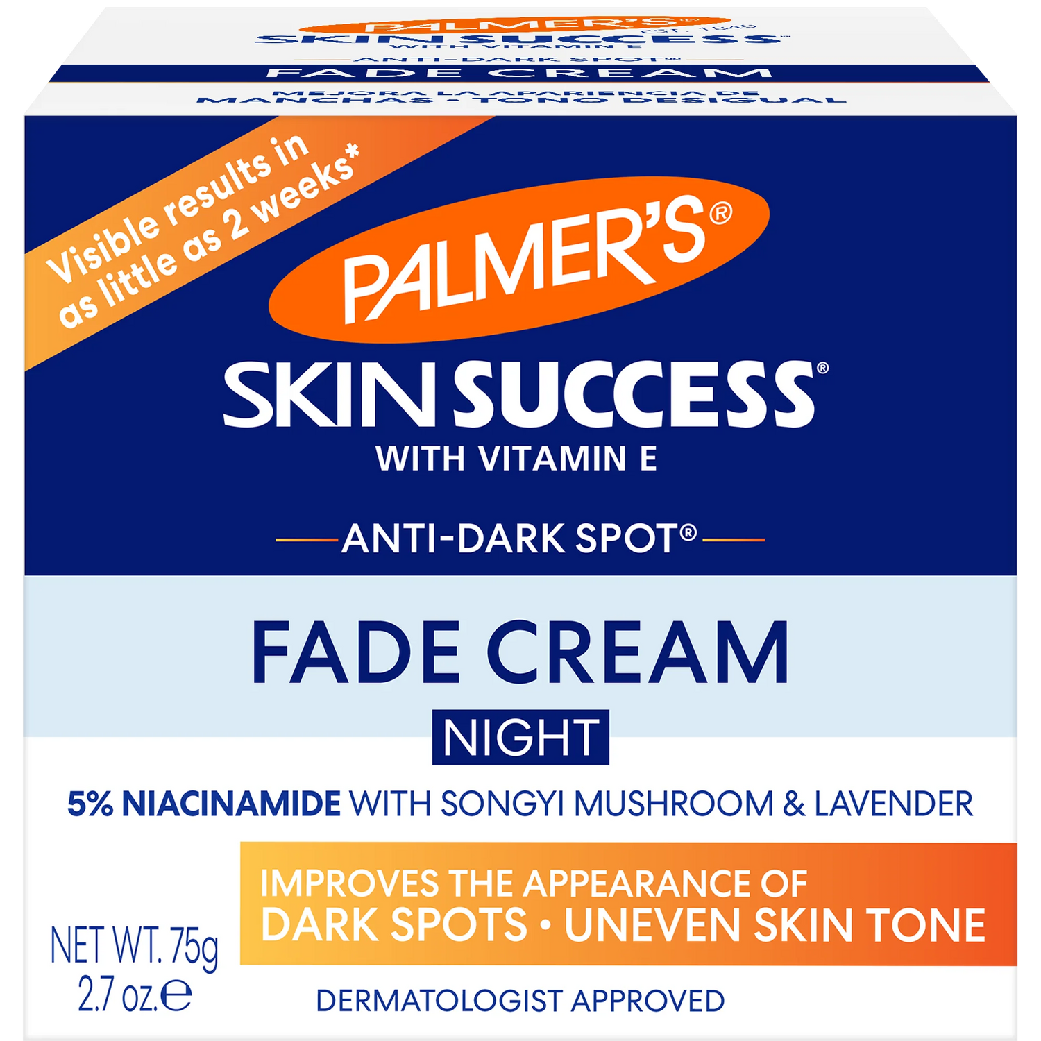 Box of Palmer's Skin Success Fade Cream Night with Vitamin E on a white background