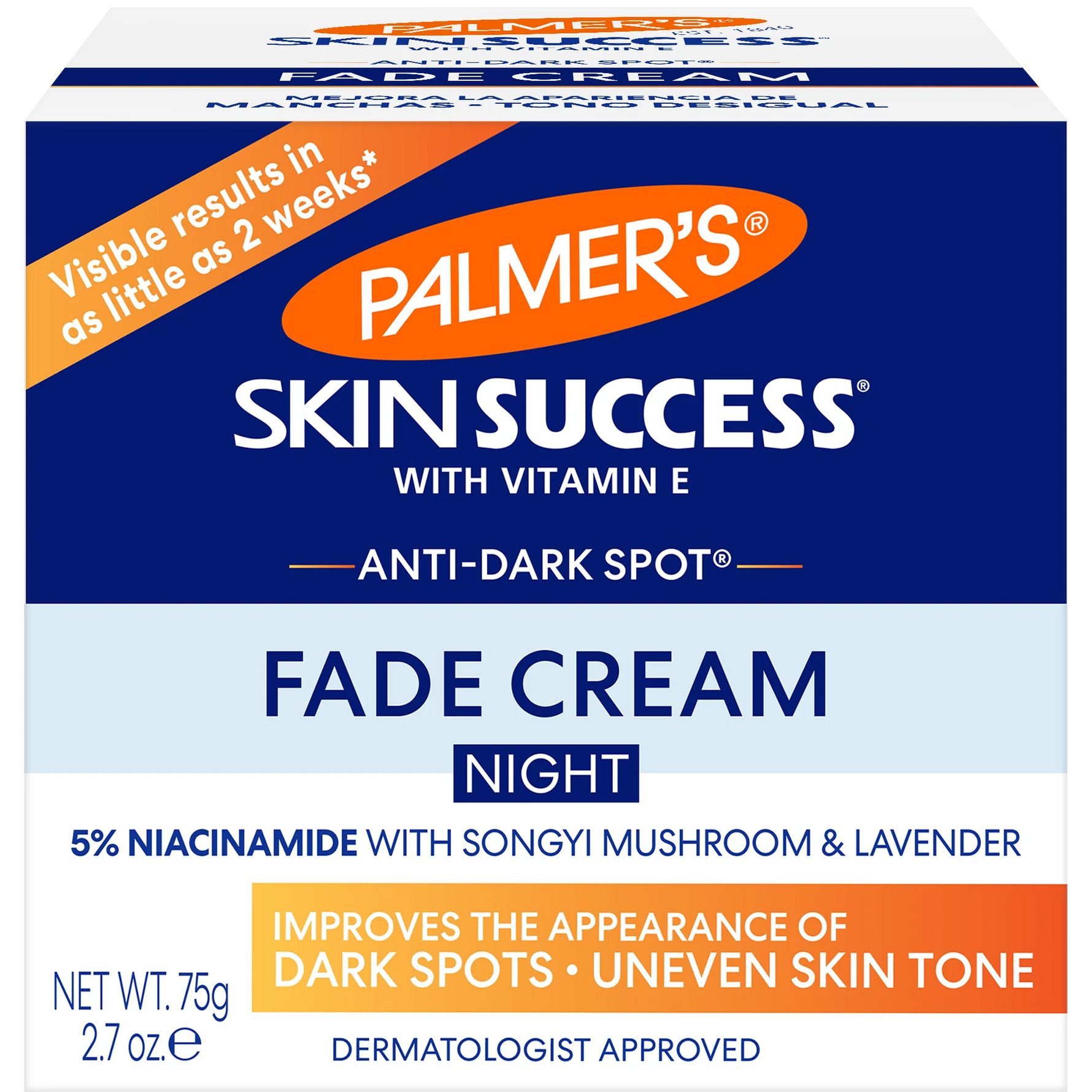 Box of Palmer's Skin Success Fade Cream Night with Vitamin E on a white background