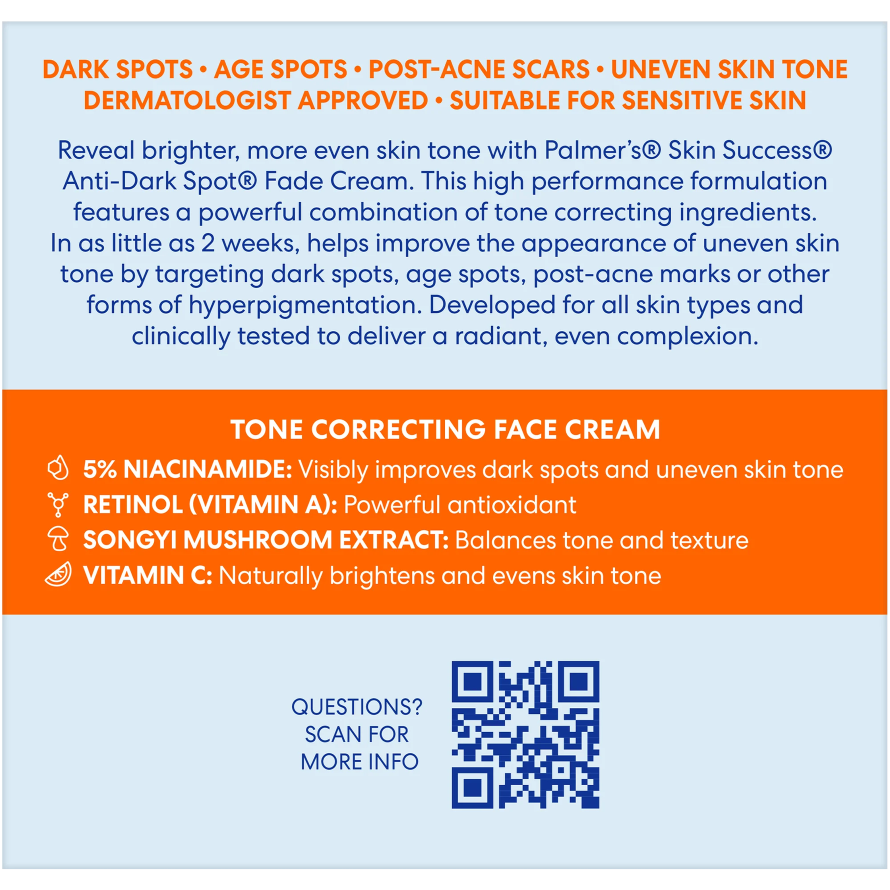 Advertisement for Palmer's Skin Success Anti-Dark Spot Fade Cream with product details and benefits.