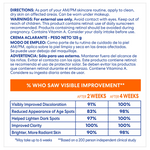 Product label with skincare routine directions, warnings, and improvement statistics.