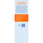 Product packaging with text and a QR code on a white background