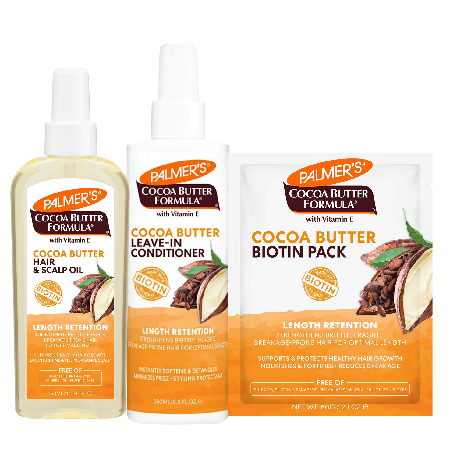 Palmer's Cocoa Butter Formula hair care products on a white background