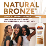 Palmer's Natural Bronze gradual sunless tanner with three women posing and a bottle of the product.