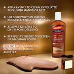 Palmer's Cocoa Butter Formula Natural Bronze Sunless Tanning Moisturizing Oil with applicator and instructions on a brown background