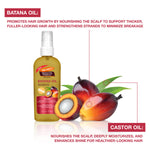 Palmer's Batana Oil treatment oil with castor oil fruits on a white background