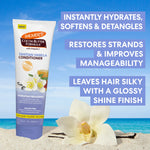 Palmer's Cocoa Butter Formula Tahitian Vanilla conditioner tube with beach and vanilla flower background