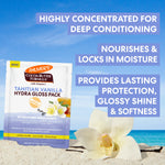 Palmer's Cocoa Butter Formula Tahitian Vanilla Hydra Gloss Pack with beach and flower background