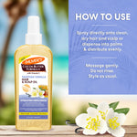 Palmer's Cocoa Butter Formula Tahitian Vanilla Hair and Scalp Oil bottle with usage instructions and vanilla flowers.